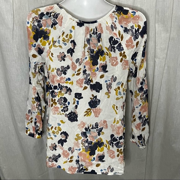 Lucky Brand White & Multicolor Floral-Print Peasant Tie Neck Crepe Blouse - Picture 6 of 16